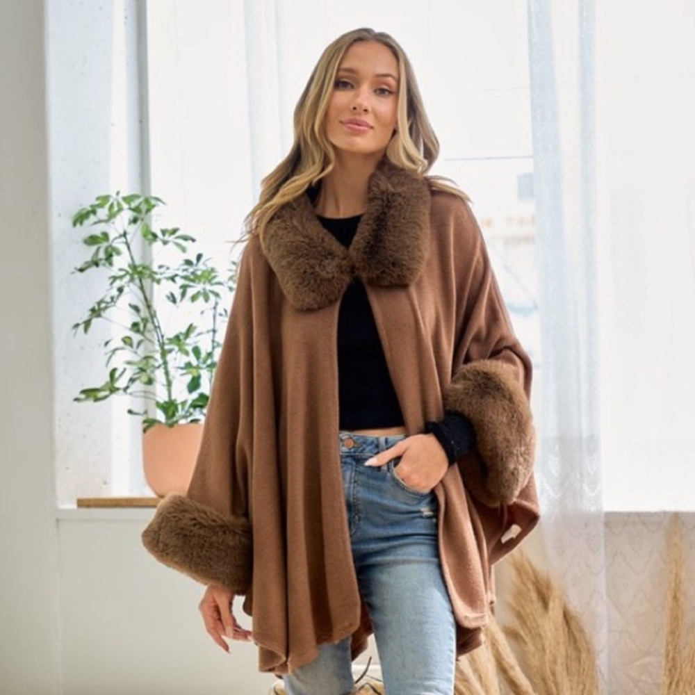 984. Faux Fur Solid Coat in Mocha